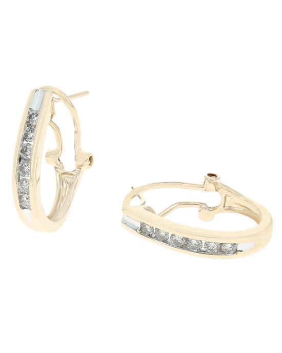 Diamond J Hoop Earrings in White and Yellow Gold